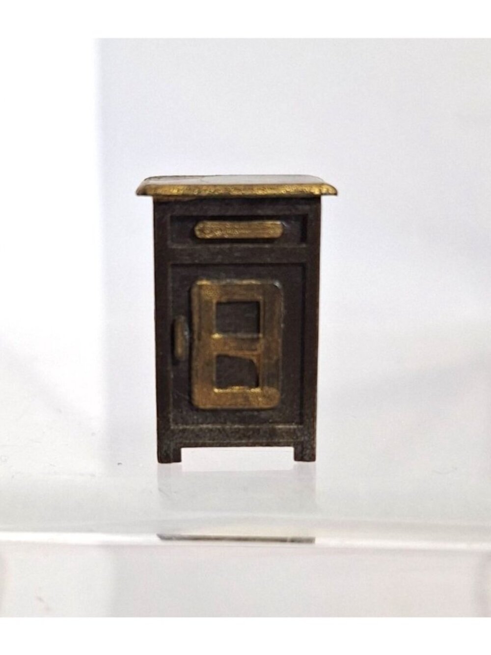 Mini Dollhouse Furniture Ice Box Hutch Brown Gold Micro Dresser Vintage - Picture 11 of 11